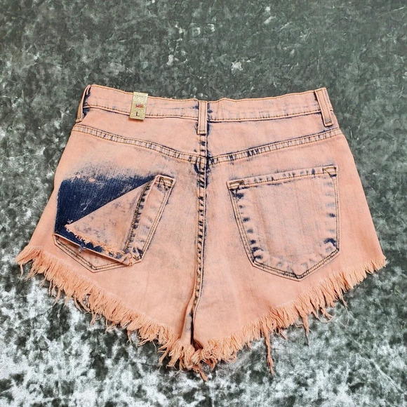 Vibrant M.I.U. Distressed Coral Cutoff Shorts - Picture 7 of 8